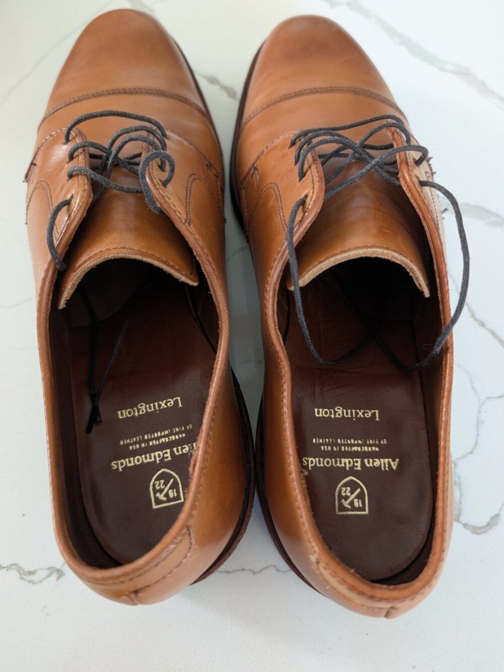 Allen Edmonds Lexington Leather Cap-Toe Derby Dress Shoe 10 M D width Tan - Picture 5 of 6
